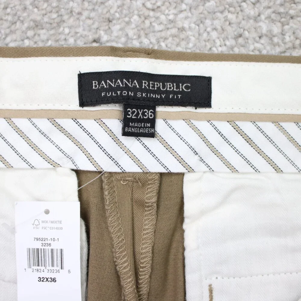 Banana Republic Pants NWT Men 32x36 Beige Rapid Movement Chino Fulton Skinny Fit